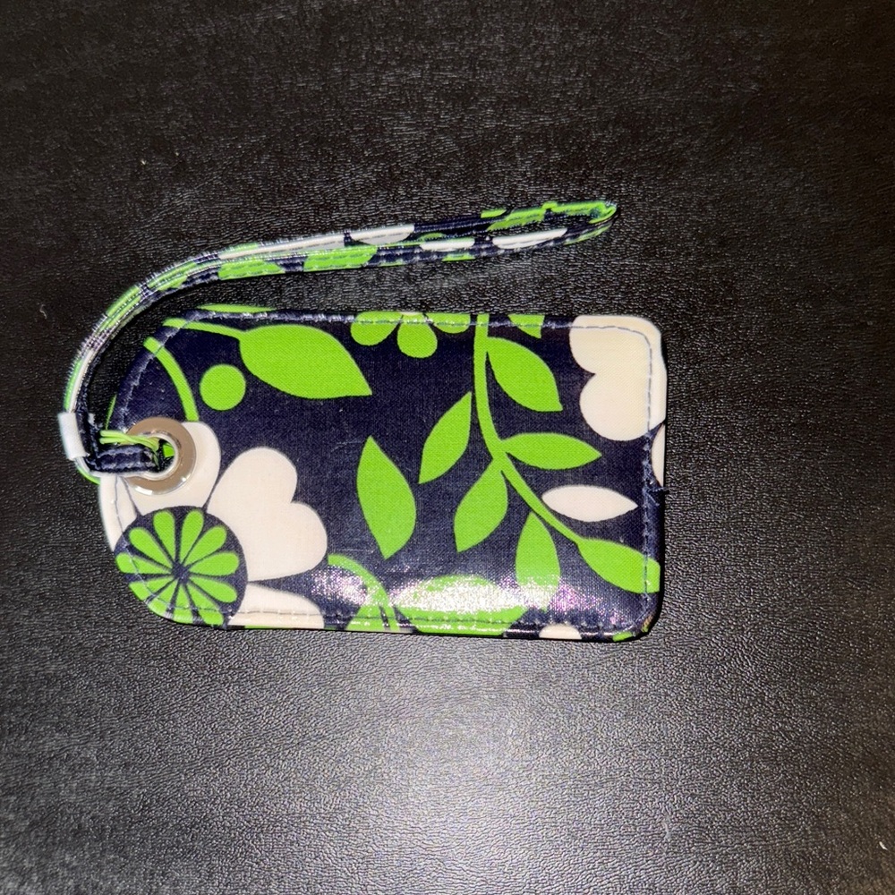 Vera Bradley Black, Green and White Floral Luggage Tag, NEW, Lucky You Pattern